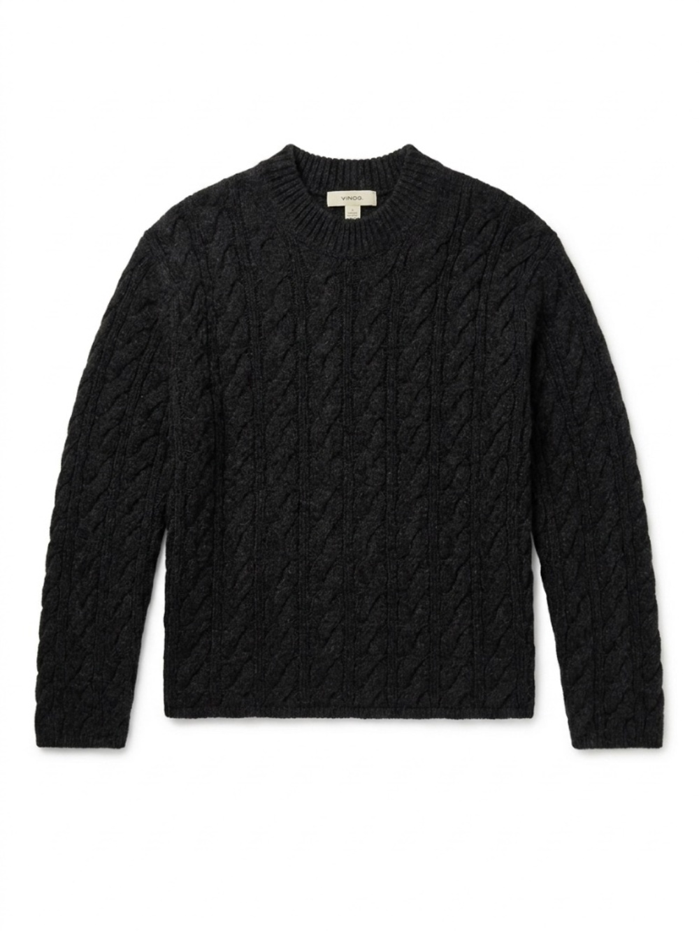 $395 Vince Twisted Cable Wool & Cashmere-Blend Crewneck Sweater, gray, size M